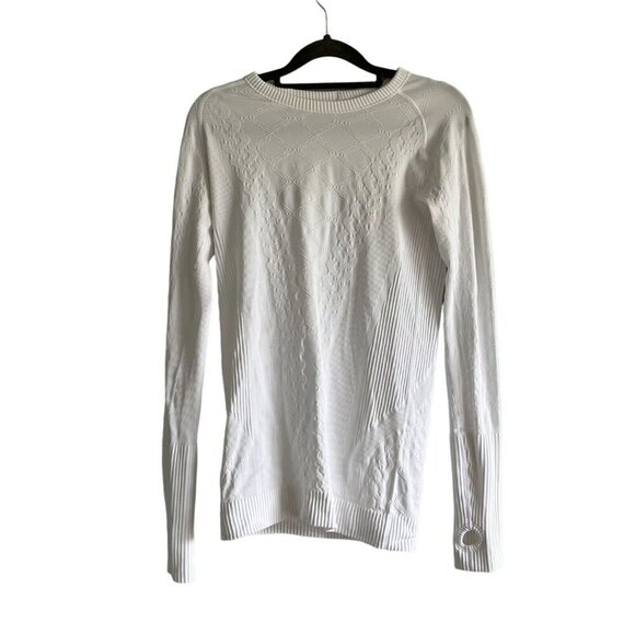 Lululemon Rest Less Pullover Long Sleeve Shirt White Thumb Holes White Pattern 4 - Picture 1 of 8
